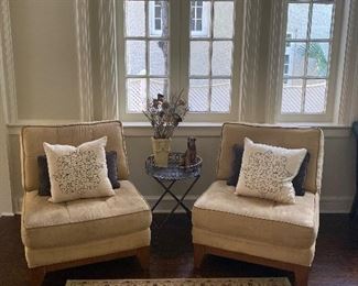 Pair of suede armless chairs -great lines