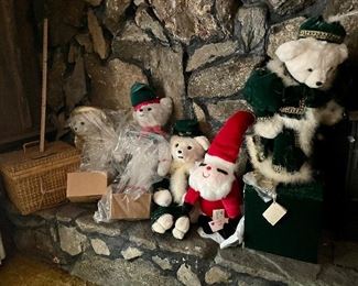 Vintage Tilly bears, Sankyo Santa plush bear with music box...
