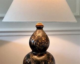 Pair, Ceramic Brown Floral Lamps - 27"