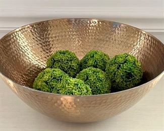 Hammered Bowl with Faux Boxwood Spheres