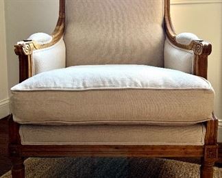 Upholstered Linen & Wood Armchair - 26"l x 19.5"w x 37.75"h