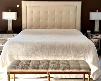 King Upholstered Linen Bed with Nailhead Trim