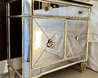 Pair, Mirrored Night Stands with Brass Accents - 30.25"l x 17.5"w x 28.75"h