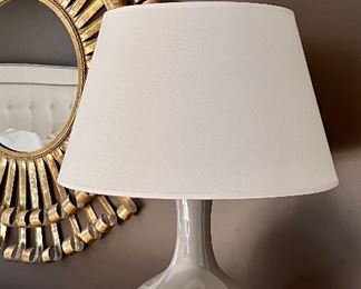 Pair, Gray Table Lamps, White Shades - 26"