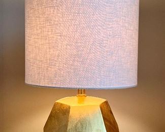 Pair, Gold Geometric Lamps, White Shades - 21.5"