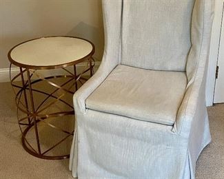 Restoration Hardware Teen Linen Slip Covered Chair with Rolling Casters - 23.5"l x 18"w x 40"h