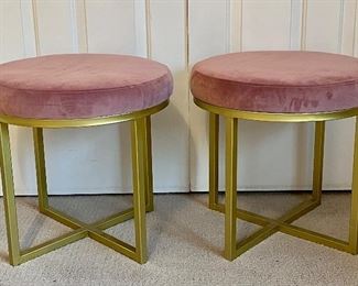 Upholstered Stools with Gold Tone Base - 18" x 17.5"