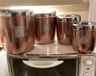 Toaster oven  works well.  West Bend circa 1960's canister set.  Lids show some wear.