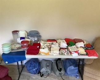 Kitchen towels and placemats, Rubbermaid & Tupperware, camping air mattresses