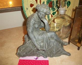 Metal Thinking Lady Statue