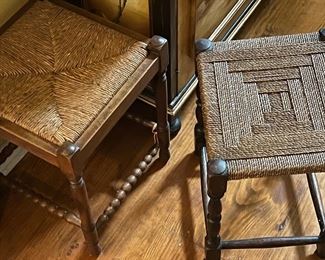 Fabulous barley twist stools, rush seating. 