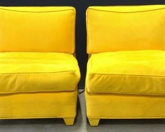Pair Upholstered Armless Lounge Chairs In Yellow