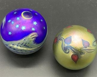Signed Pair Art Glass Paperweights