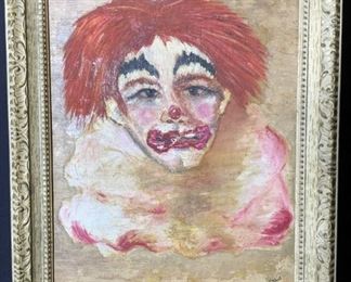ETHEL Vintage Signed Clown Portrait Painting