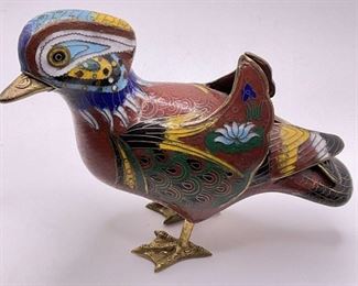 Vintage Cloisonne Enamel Duck Statue