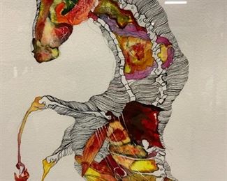 Surrealist Mixed Media Artwork of Rearing Horse
