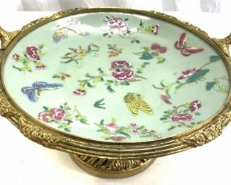 Rose Medallion Porcelain Gilt Bronze Plate