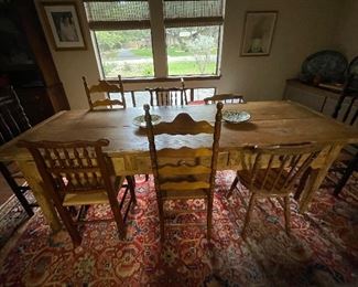 Antique harvest table and chair selection