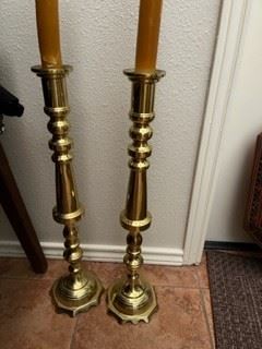 Large antique brass clergical candlesticks