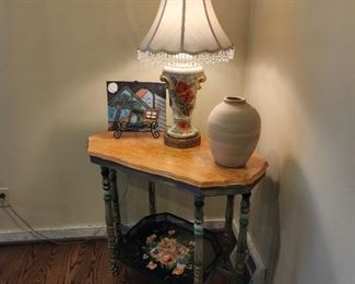 table 29" high x 34" wide x 19" deep; lamp is 30" high