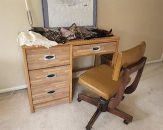 30" high x 40" wide x 19" deep; chair is 34" high x 18" wide x 15" deep