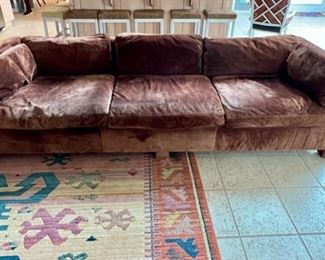 Mid-Century Brown Suede Upholstered Sofa