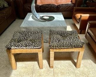 Wicker Stools with Leopard Print Upholstered Cushions