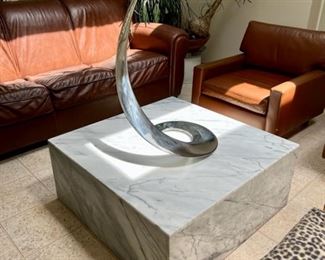 Mid-Century Carrera Marble Cocktail Table