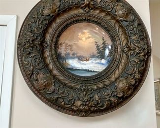 Hand Painted Plates with Embossed Repousse Brass Frame