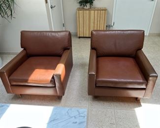 Mid-Century Leather Upholstered Club Chairs 