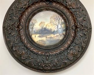 Hand Painted Plates with Embossed Repousse Brass Frame