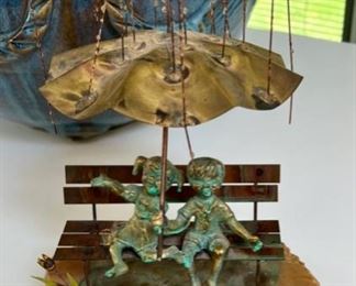 Bijan "Boy And Girl Under The Rain" Bronze and Copper Sculpture, Signed