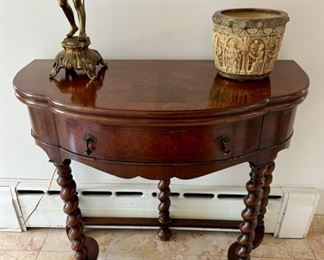 Mahogany Demi-Lune Console with Barley Twist Legs