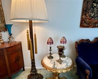 Antique French Giltwood and Mable Top  Accent Table, Torchiere