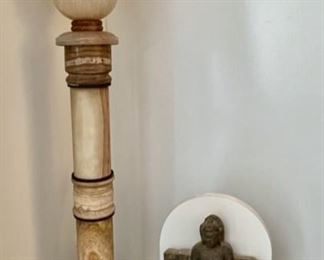 Alabaster Lamp, Carved Stone Sculpture 