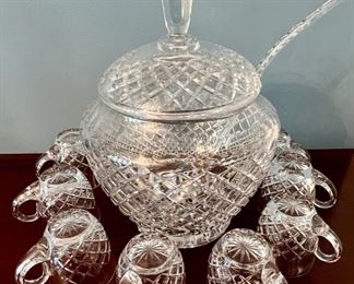Cut Crystal Punch Bowl with Cups