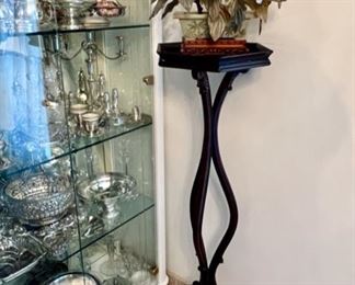 Chinese Jade and Semi Precious Stone Floral Bouquet in Jade Vase, Carved Mahogany Pedestal