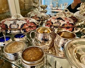 Royal Crown Derby Imari Covered Tureens, Sterling Pieces