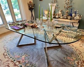 Mid-Century Brass and Glass Dining Table