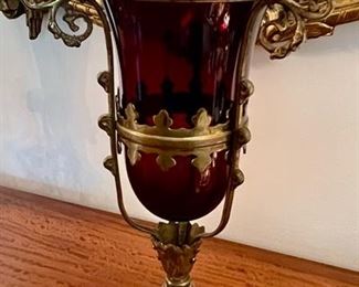 Bronze and Ruby Glass Double Handled Urn with Semi-Precious Stone Accents