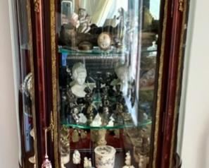 19thc. Bronze Mounted Vernis Martin Vitrine with Painted Courting Scene