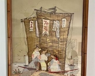 Chinese Ink and Watercolor Signed 