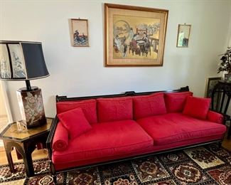 Chinese Ebonized hardwood Sofa with Red Upholstered&nbsp;Cushions