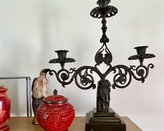 Candelabrum, Cinnabar Covered Jar