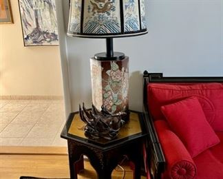 Chinese Hand Painted Black Lacquer Accent Table