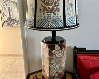 Chinese Lamp with Embroidered Lamp Shade