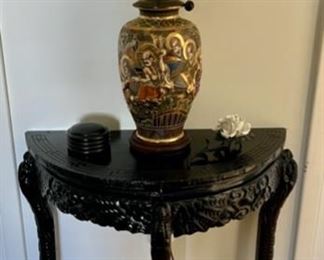 Chinese Carved Wood Demi-Lune Table