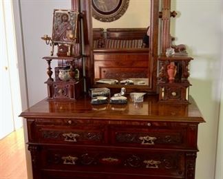 Carved Walnut Chest with Mirror