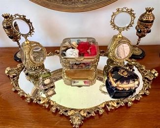 Mirrored Tray, Antique Perfume Bottles, Limoge Box