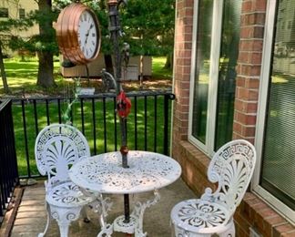 Painted Cast Iron Bistro Table with Pair of Chairs